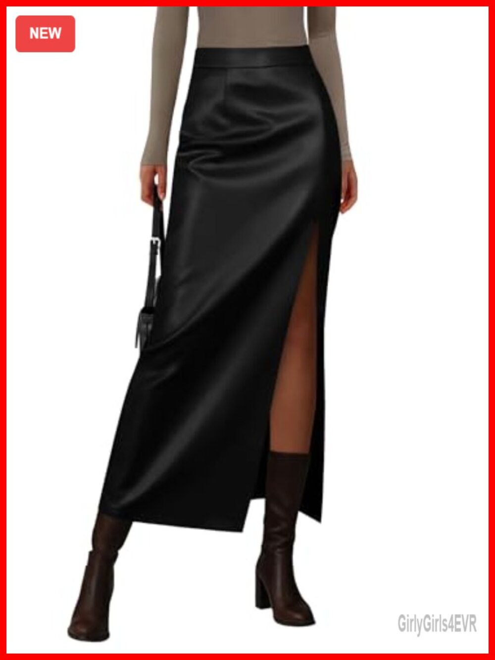 Faux Leather High Waist Maxi Pencil Skirt Side Slit